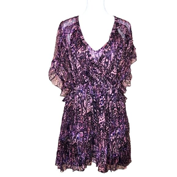 IRO Gilio Ruffled Chiffon Dress Pink Purple Black Sheer Layered Size 36/US 6 - Picture 2 of 15